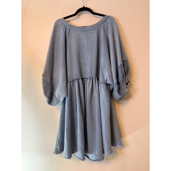 Free People Sunchild Sweatshirt Baby Doll Mini Dress Rainsong Blue Medium - Picture 8 of 12